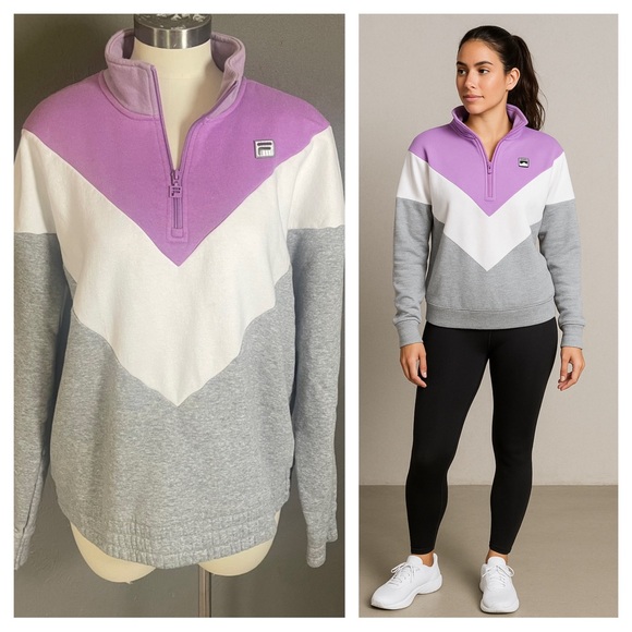 FILA Chevron Quarter Zip Pullover Sweatshirt XL - Picture 1 of 7
